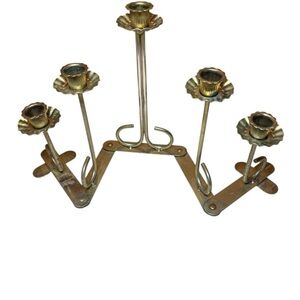 VTG MCM Brass Plated Candelabra 5 Candle Holder Folding Adjustable Expandable